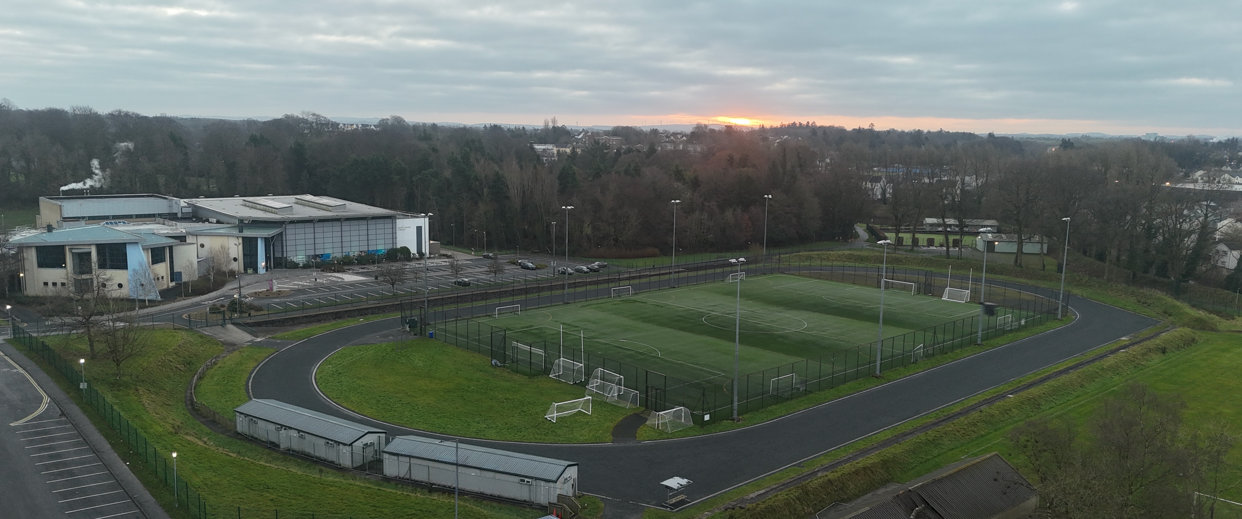 Aerial view of Omagh Harriers running community